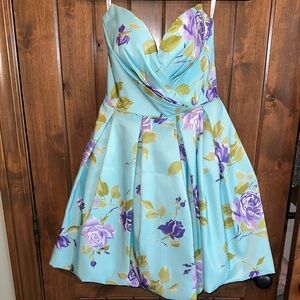 Sherri Hill Strapless Floral Dress - Blue and Purple